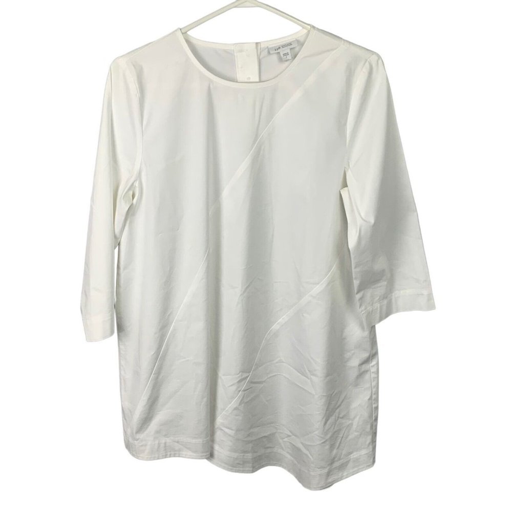 J Jill White Shirt Womens Blouse Pullover Top Tunic Small Angel Hem Buttons